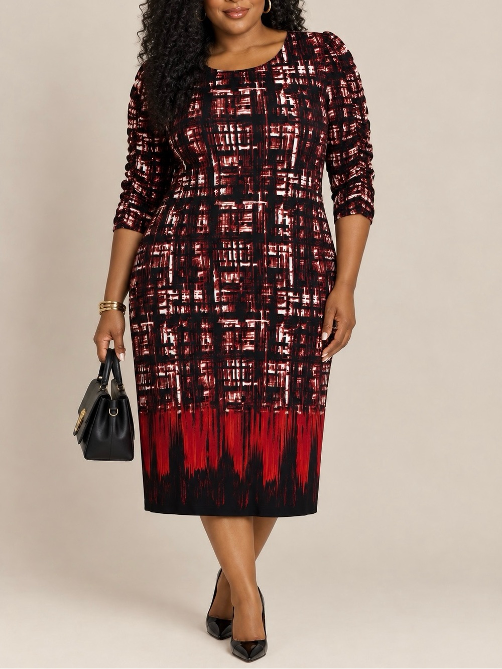 Ashley Stewart Red & Black Patterned Sheath Dress